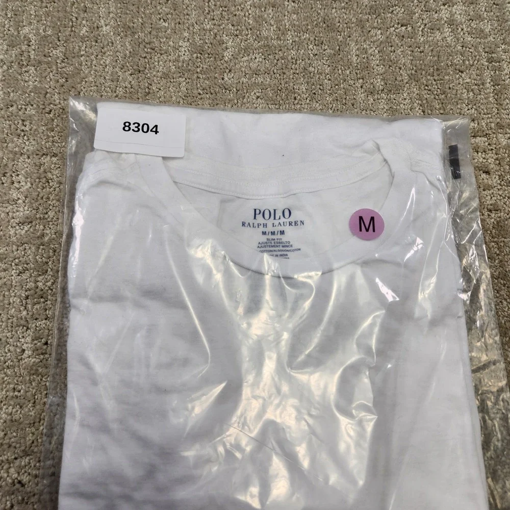 Polo Ralph Lauren Shirt Men Medium Slim Fit White Tee Pony Logo Cotton NEW